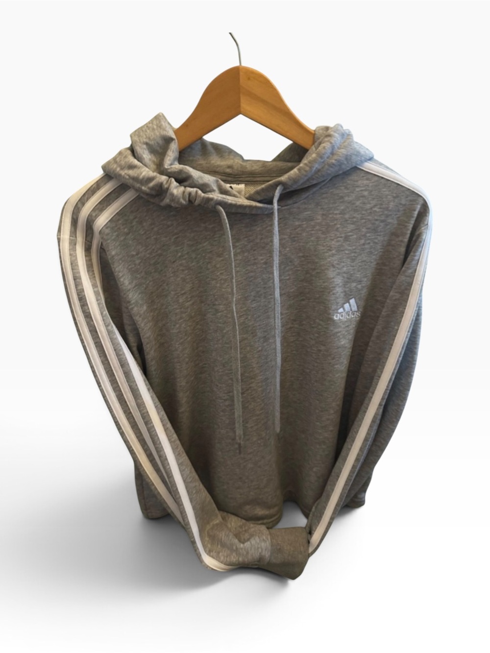 Adidas Gray 3-Stripes Hoodie Women’s L Pullover Sweatshirt Athleisure Large